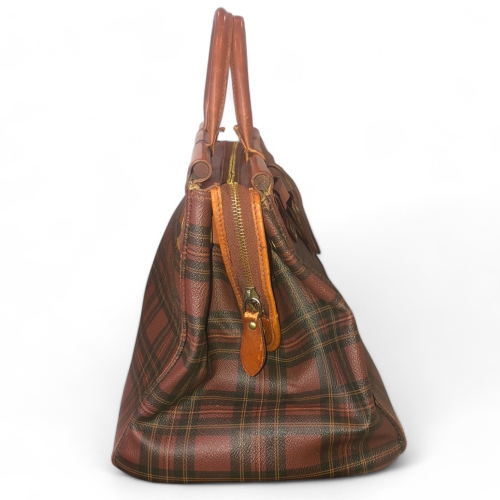 RALPH LAUREN Tartan Plaid Brown Green Doctor Boston Weekend Travel Suitcase - Picture 6 of 17